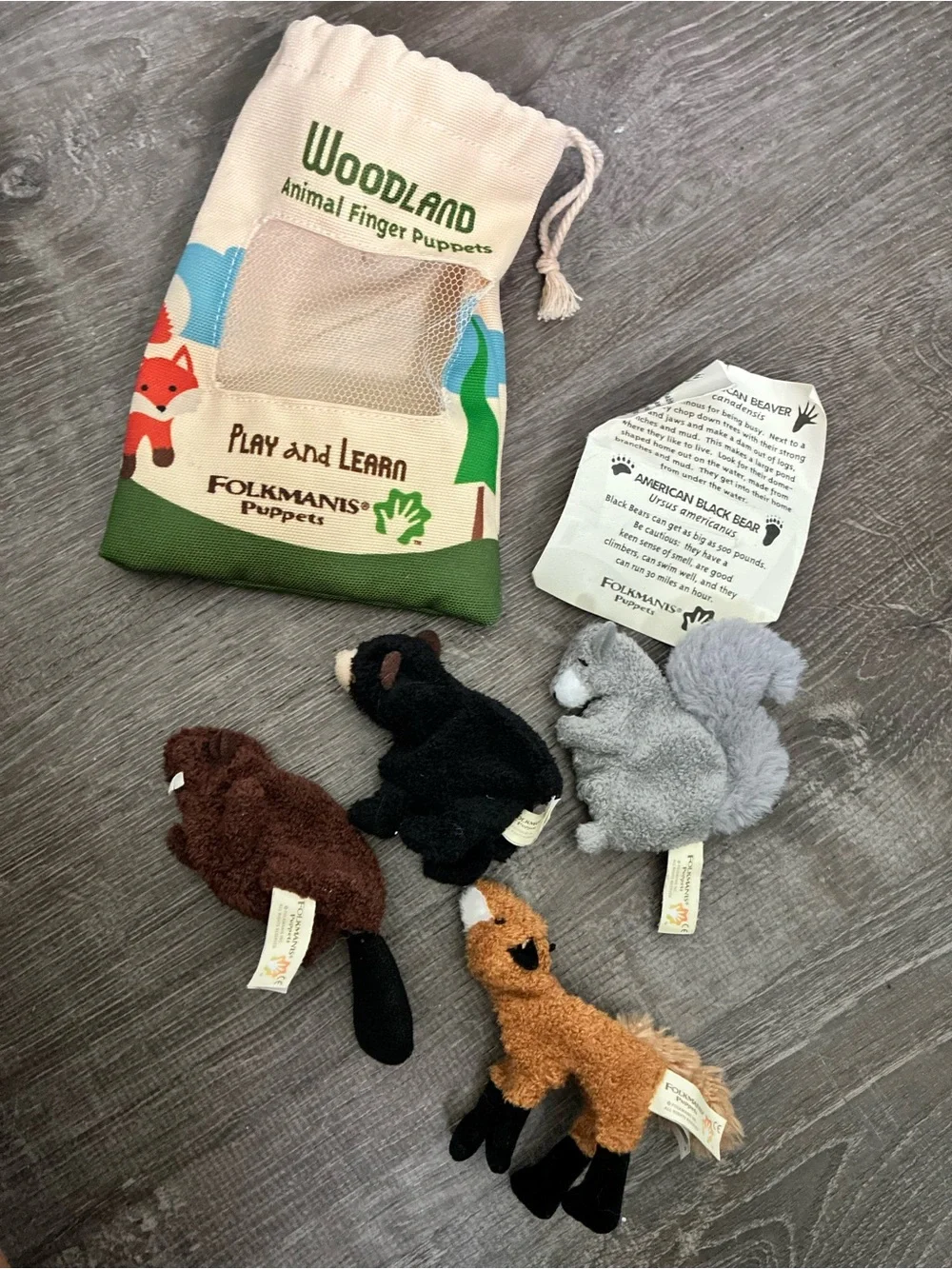Folkmanis Woodland Animal Finger Puppets Montessori Fox Bear Beaver Squirrel